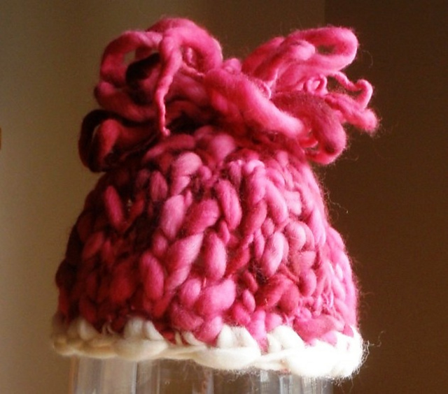 Reversible Knit Beanie With Loopy Top