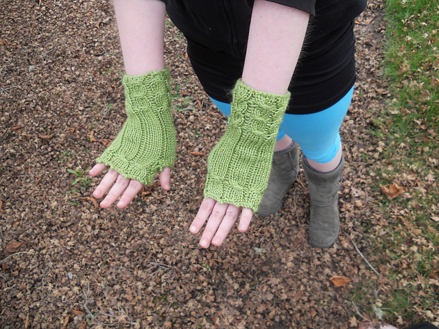 Cabled Fingerless Gloves, my variation on Fetching