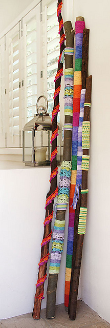 Yarn bombed sticks