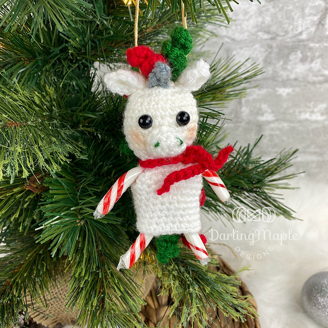 Unicorn Candy Cane Ornament