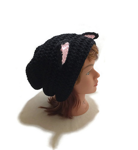 Kawaii Black Slouchy Cat Hat