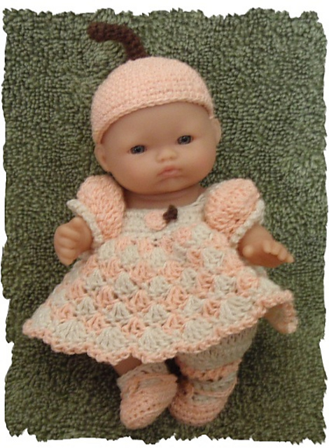 Peach Dress Outfit for 5 Inch Berenguer Baby Doll
