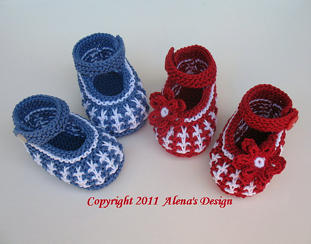 Knit Baby Shoes - Red & White and Blue & White