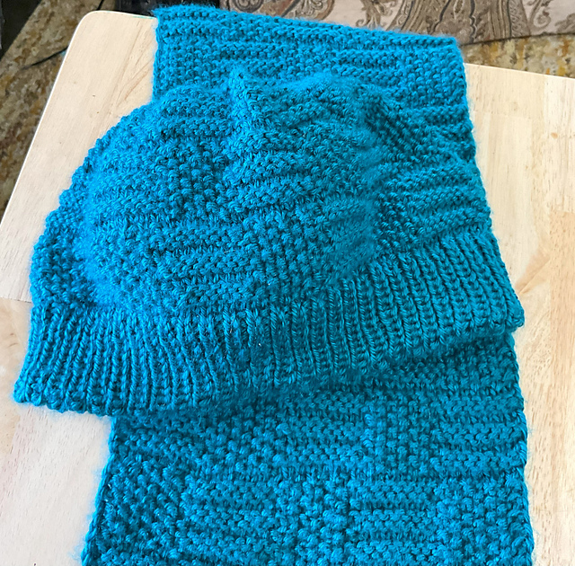 Garter and Seed Checkerboard Scarf/Hat