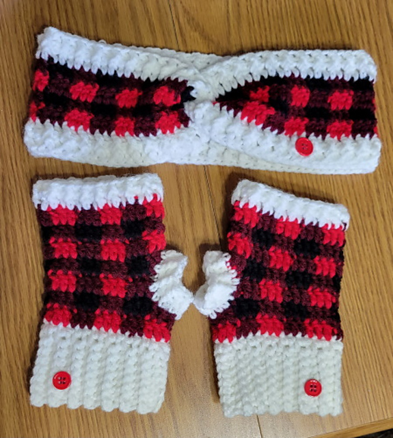Buffalo Plaid Gloves and Twist Ear Warmer