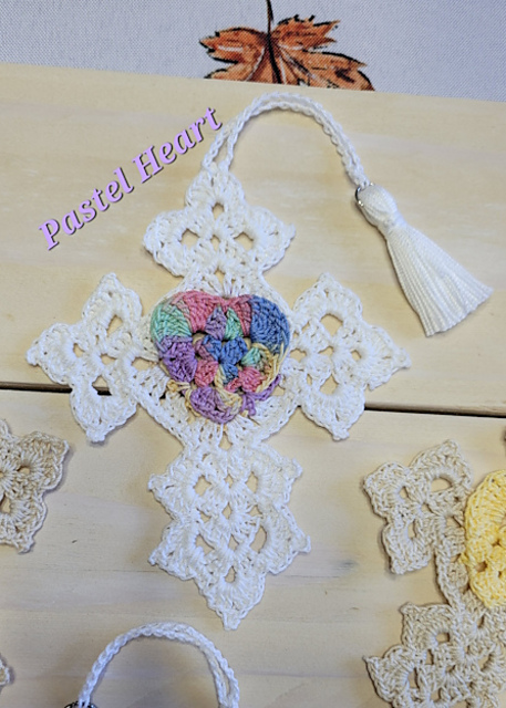 Granny Sq Heart in a Cross Bookmark