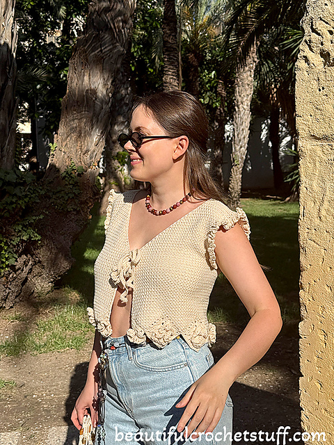 Rosette Edge Front Tie Top