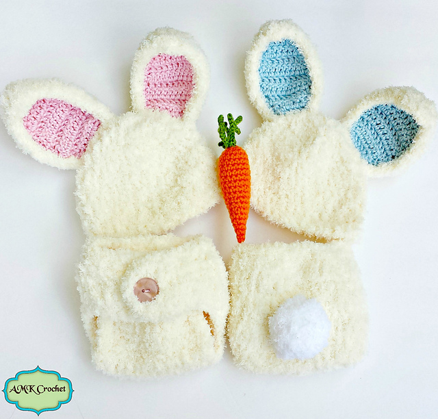 Bunny Hat, Diaper Cover, and Carrot Set