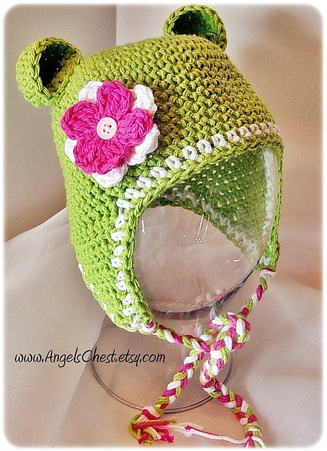 Earflap Monkey hat w/ detachable flowers & braids