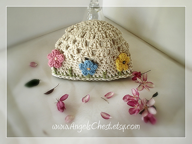 Beautiful Spring Beanie Hat with Flowers No. 16