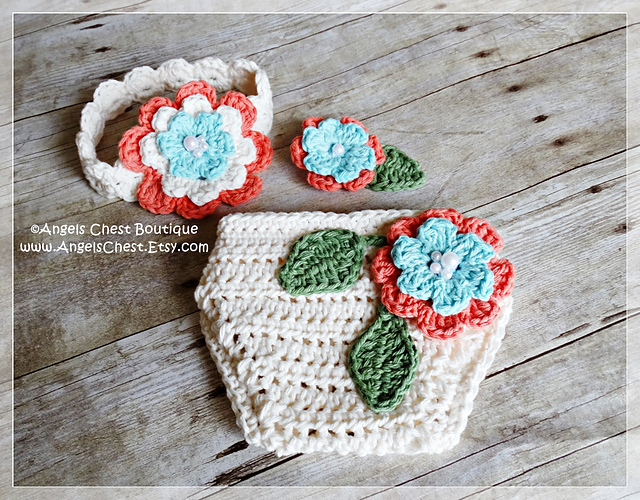 Diaper Cover and Headband with Flowers - No. 67