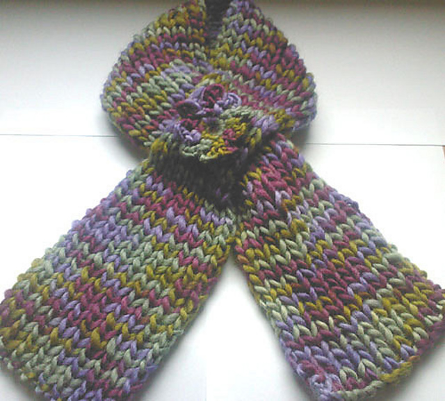 Knitted Scarf with Crochet Flower