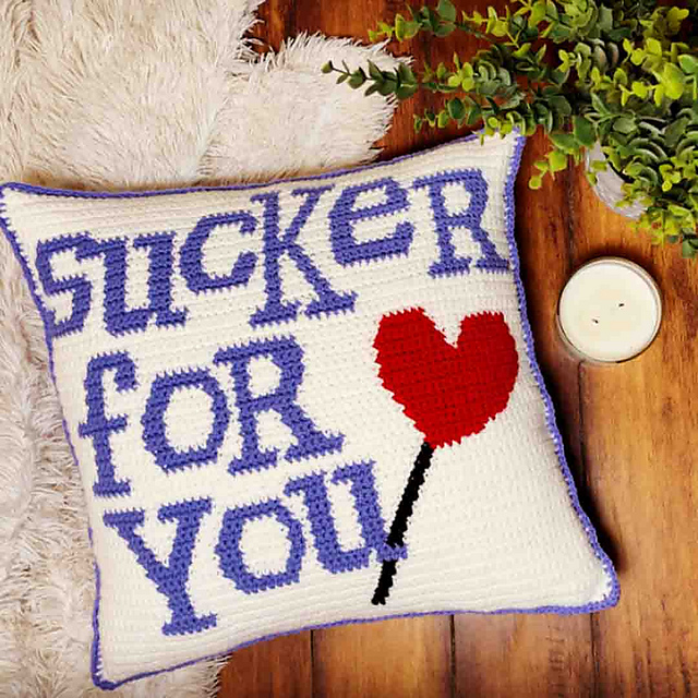 Sucker For You Crochet Pillow