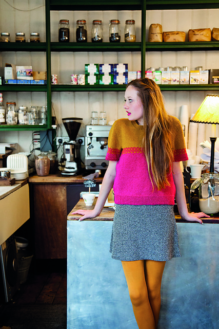 Fair isle band sweater with short sleeves
