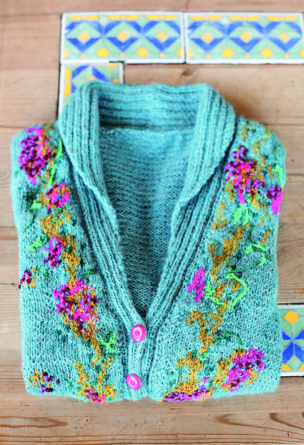 Shawl Collar Cardigan with Floral Embroidery