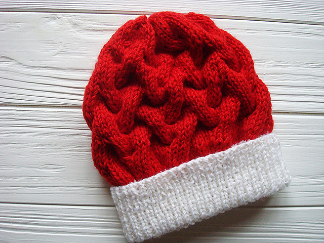 Santa-Style Baby Cable Hat