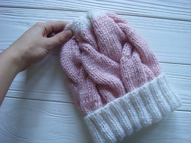 Pink Marshmallow Wide Cables Hat
