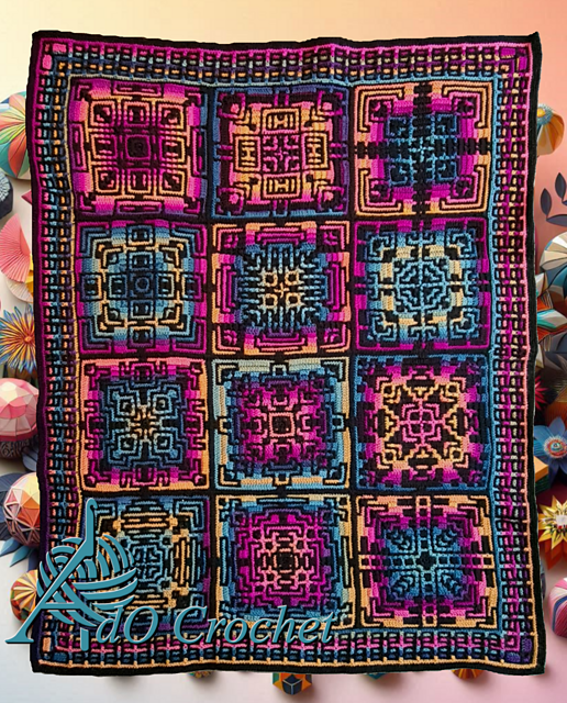 Geometric Flowers 12 afghan squares
