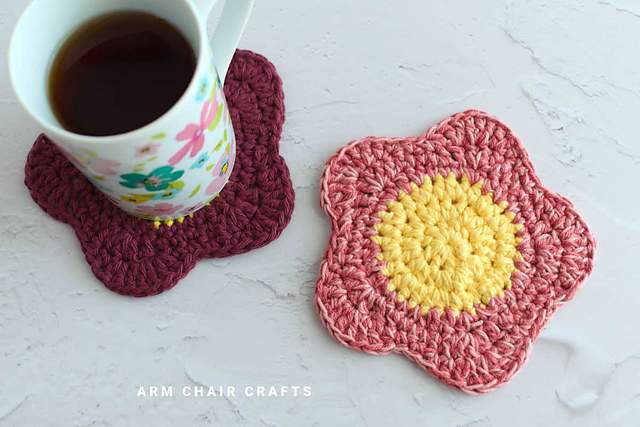 5 Petal Flower Crochet Coasters
