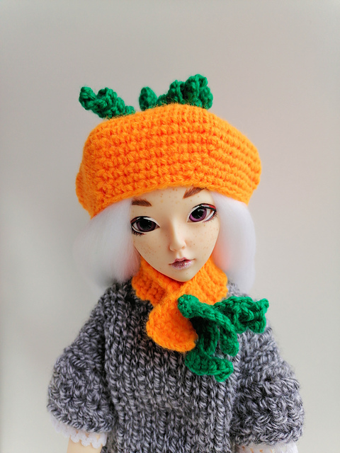 pumpkin beret and scarf for Bjd
