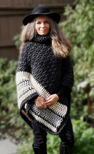 Ravelry: Ebony & Ivory Poncho pattern by Bernadette Prokopetz