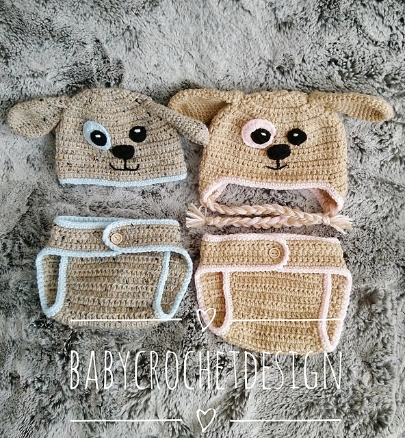 Puppy diaper cover and hat set