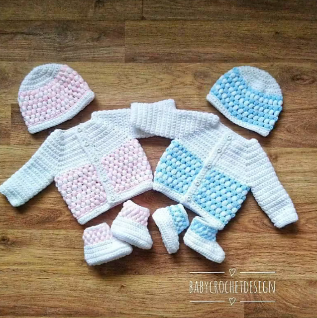Baby puff stitch cardigan Set