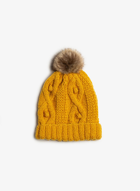 Bonnet à torsades pompon fourrure - M1716