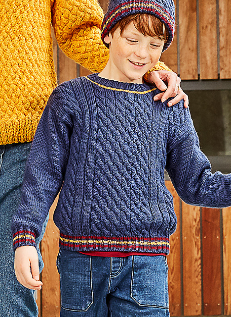 Pull à torsades bordures rayées - M1535