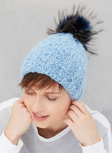Bonnet bouclette à pompon fourrure - M1273