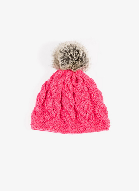 Bonnet à torsades pompon fourrure - M1067