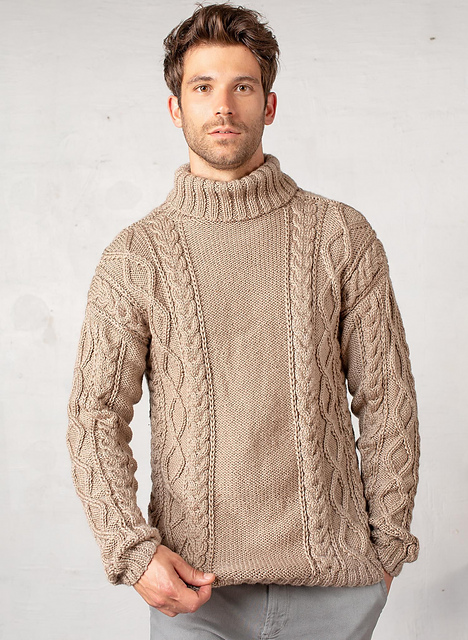 Pull à torsades col roulé - M1949