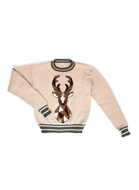Pull col rond jacquard cerf - M2067