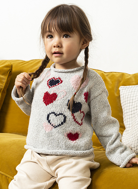 Pull bords roulottés jacquard brodé cœurs - M2663