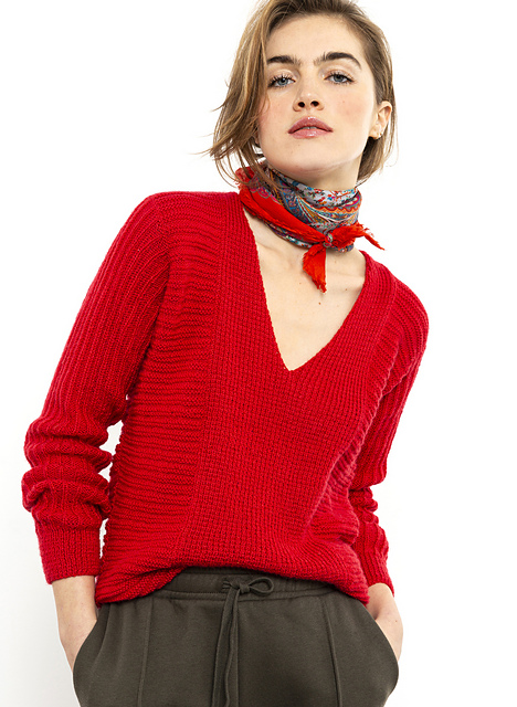 Pull col V multi côtes Capucine - M2919