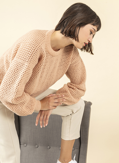 Pull Femme Manches Longues Col Rond - Taille 40/42 (T40) - Couleur Saumon - Motif Ajouré Losange - Fabriqué En France - Neuf Sans étiquettes
