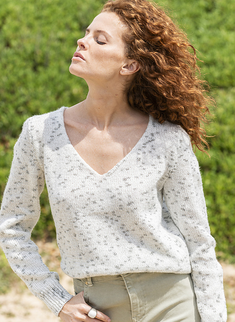 Pull jersey col V manches montées - M6046