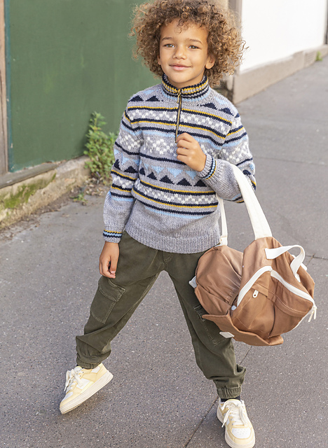 Pull jacquard col zippé - M6031