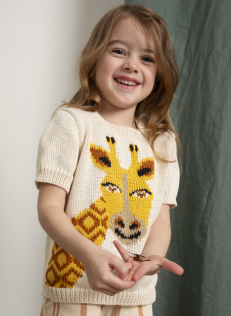 Pull manches courtes jacquard girafe - M6192