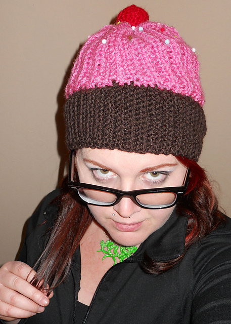 Chocolate Cupcake Hat with Blue Frosting