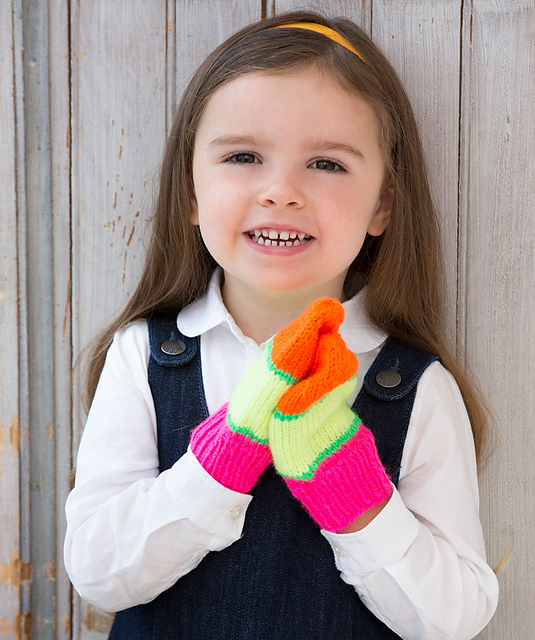 Neon Colour-Block Mittens