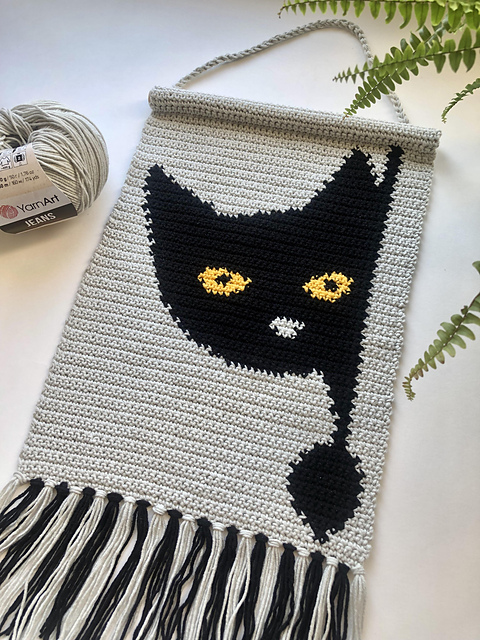 Crochet Black Cat Wall Hanging