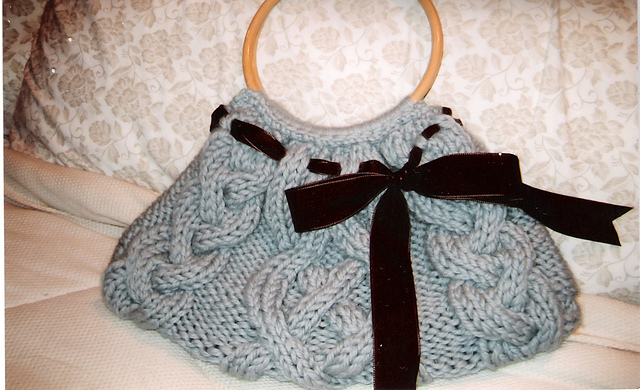 Cabled Purse With Bamboo Handles