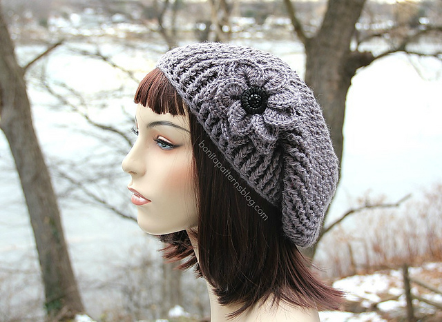 Reversible Textured Slouch w/ Flower