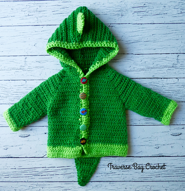 Ravelry Dinosaur Baby Cardigan pattern by Laura Brian