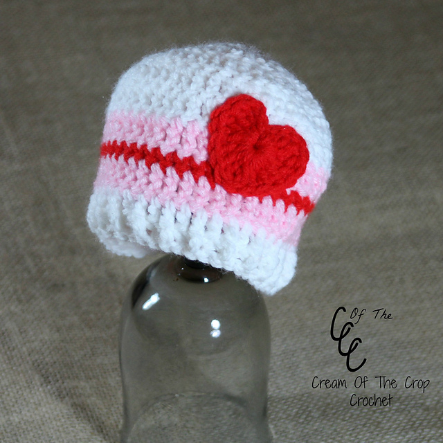Preemie Striped Heart Hat