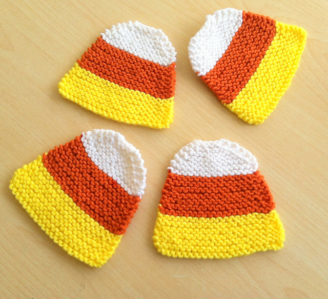 Garter Stitch Candy Corn Coaster