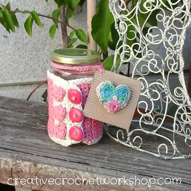 Buttons And Hearts Jar Cozy