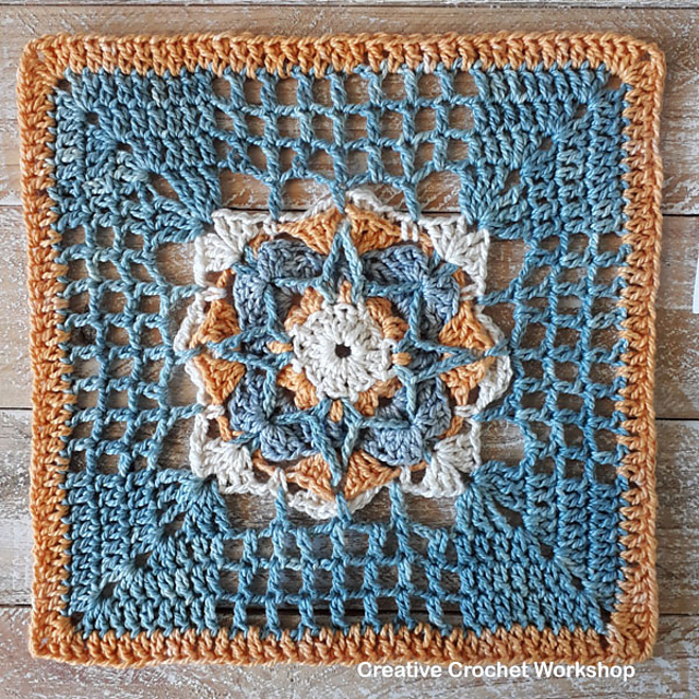 Framed Filet Star Flower Square