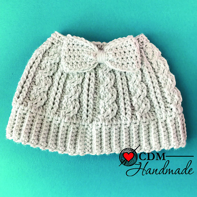 Cabled Messy Bun Bow Hat